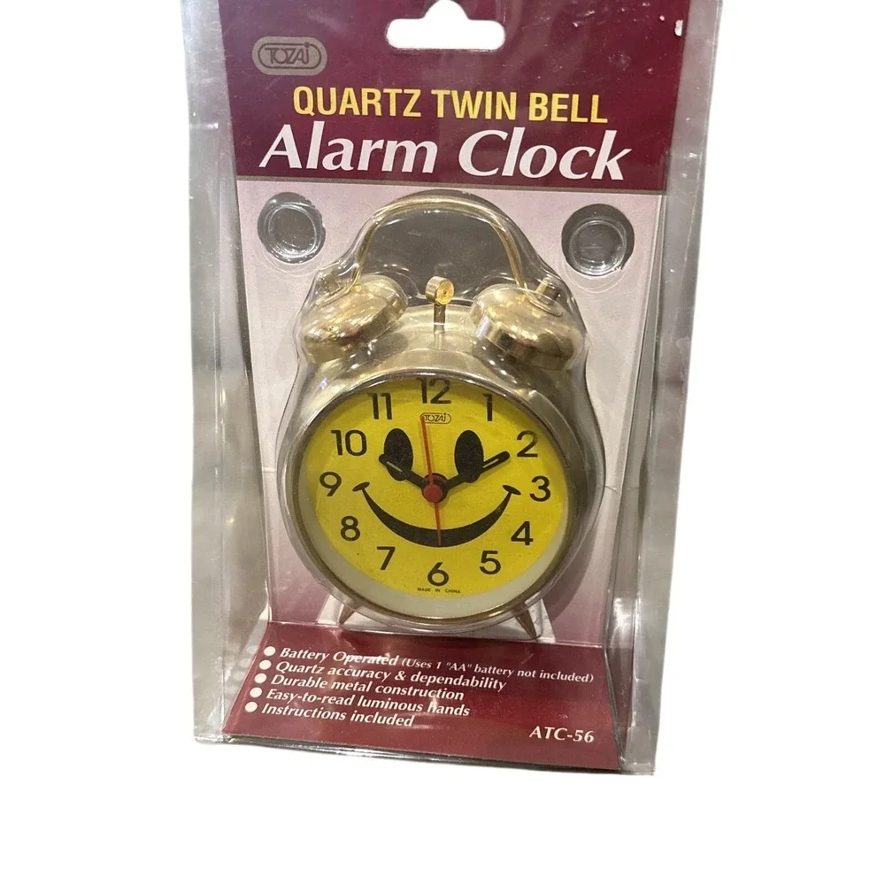 Tozaj Smiley Face Brass Alarm Clock Classic NOS Stapled Shut Package